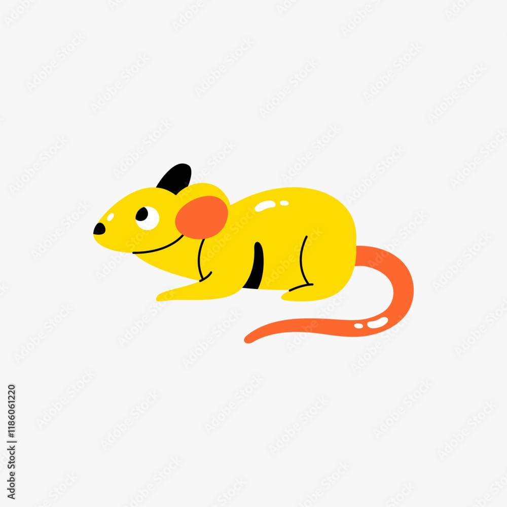Obraz premium Yellow mouse in flat vector illustration symbolizing small pets, curiosity, and wildlife, isolated on white background