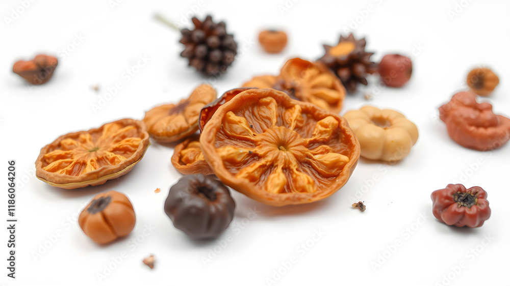 Dried fruits on white background, Generative AI