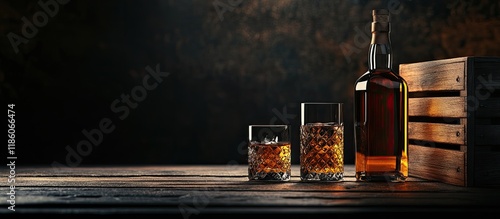 Whiskey in a glass and bott...