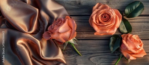 Rose fabric on a wooden bac...