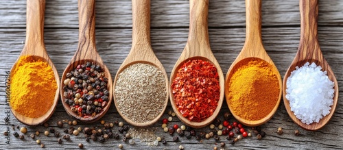 Spices in a wooden spoon He...