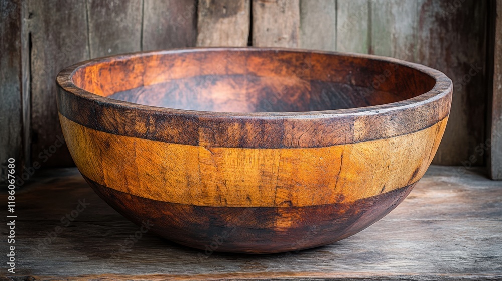 Rustic Wooden Bowl with Warm Tones and Natural Texture Rustic Wooden Bowl with Warm Tones and Natural Texture
