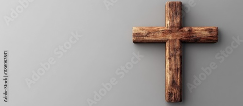 wooden cross against a gray background. with copy space image. Place for adding text or design photo