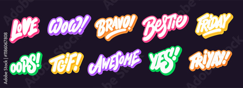 Set of Colorful Vector Sticker Text Designs.
