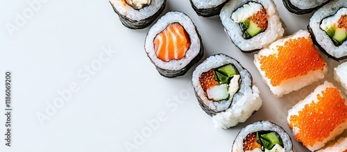 sushi rolls with fish on a ...