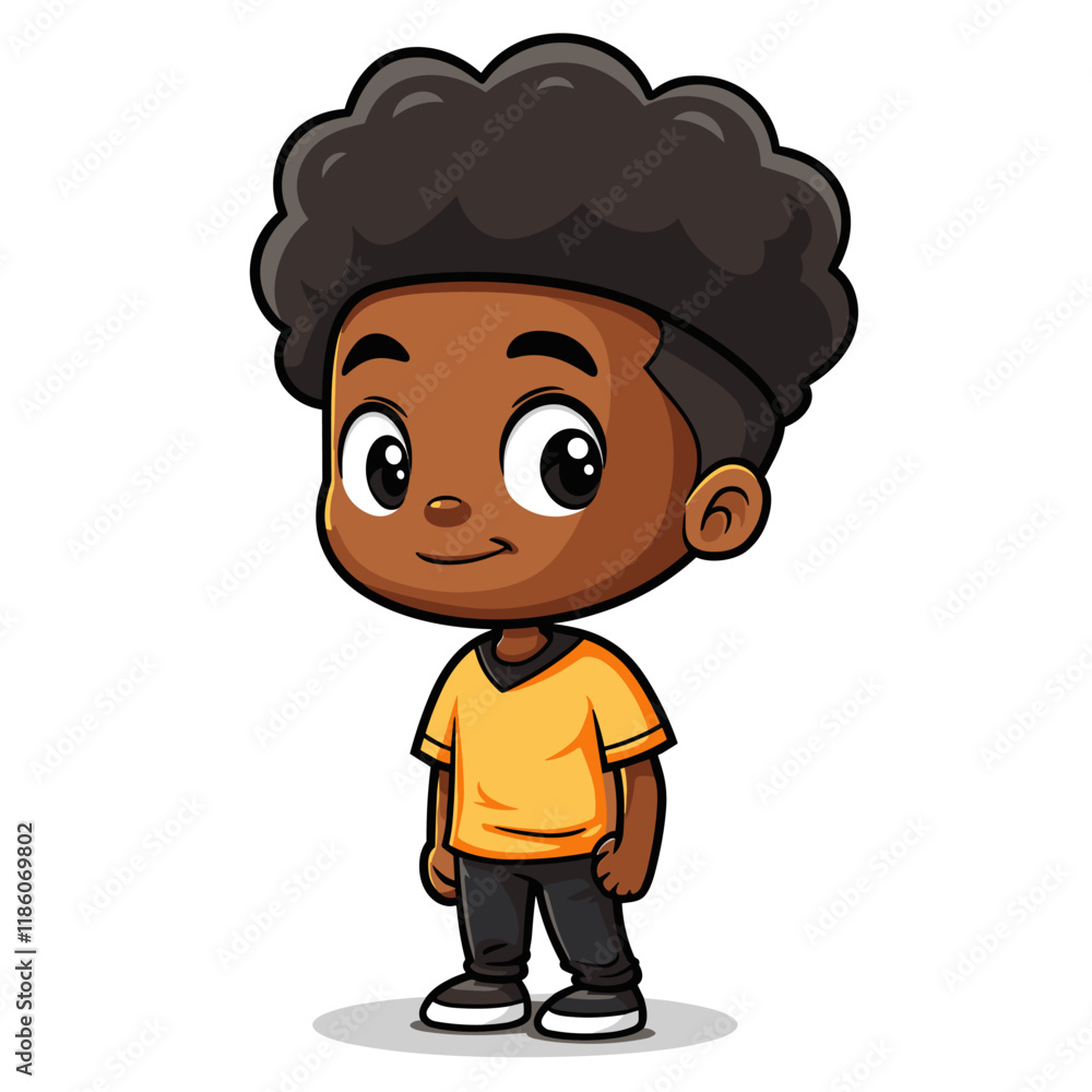 Vector Illustration of a Little Black Boy Wearing a T-shirt. Vector Illustration of a Little Black Boy Wearing a T-shirt.