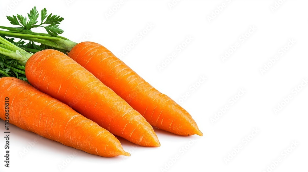 A photostock of bright orange carrot bunches with fresh green leaves, isolated on a clean white background, healthy and natural, High Quality A photostock of bright orange carrot bunches with fresh green leaves, isolated on a clean white background, healthy and natural, High Quality