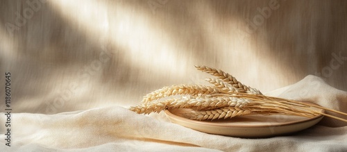 Sheaf on beige dish and woo...