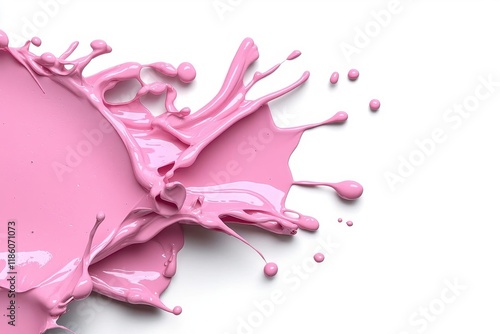A photostock of cascading pink paint splashes with soft highlights, isolated on a clean white background, vibrant and artistic, High Quality