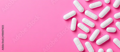 Top view of white pills on ...