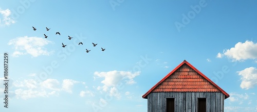 A wooden house featuring a ...