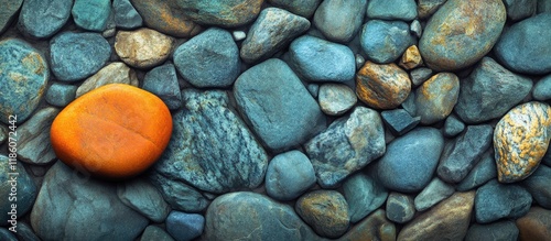 Wallpaper Mural Orange cobble placed on a pebble Natural gradient transitions from green to yellow to orange Copy space available on a stone Centered Torontodigital.ca