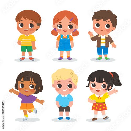 Group of multiracial children. Happy children with different expressions and gesture. Happy kids collection.