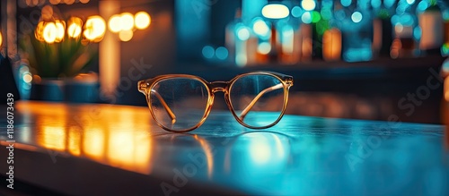 glasses resting on an arm o...