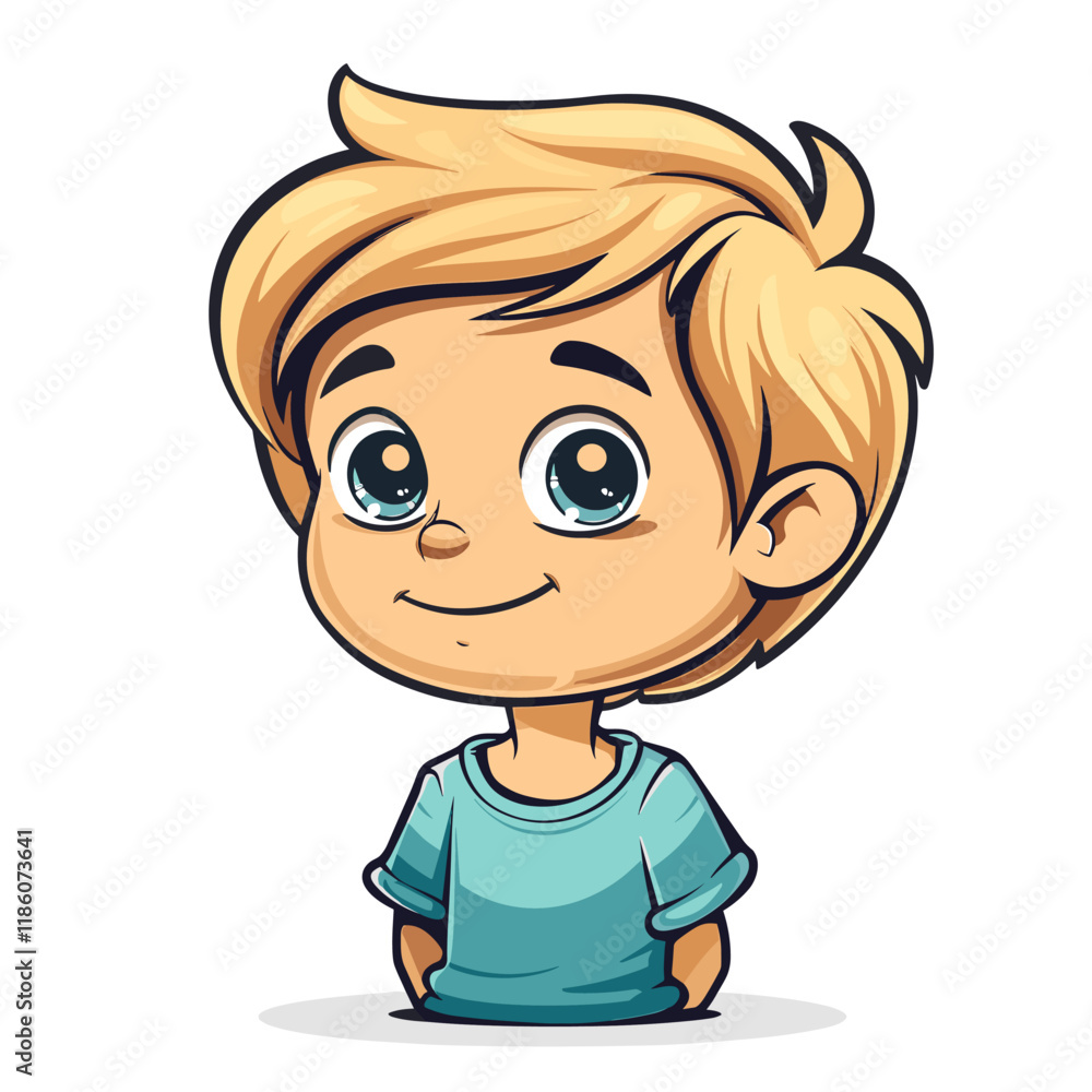 Cute little boy with blond hair and blue eyes. Vector illustration Cute little boy with blond hair and blue eyes. Vector illustration