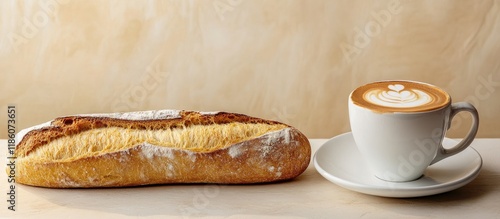 Baguette and cafe au lait. ...