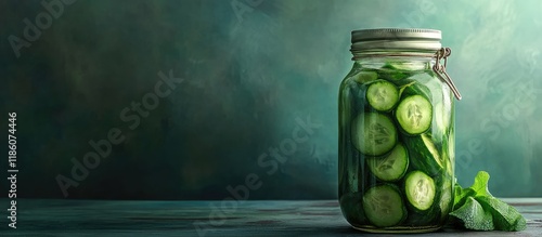 Jar of fresh cucumbers for ...