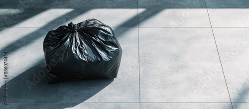 A black garbage bag placed ...