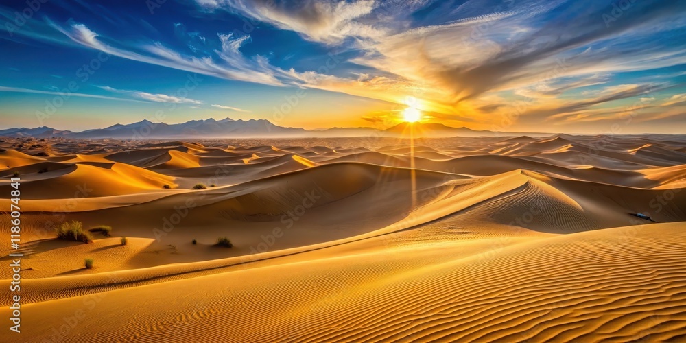 Naklejka premium Dunes of the Egyptian Desert at Sunset,, egypt, vast expanse, egypt