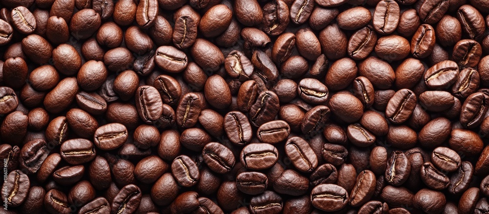 Obraz premium Premium coffee background numerous roasted brown beans in close up as a texture high detail. with copy space image. Place for adding text or design
