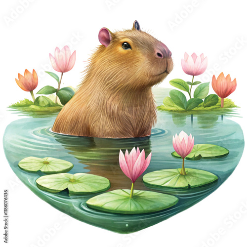 Capybara Valentine Day Clipart Watercolor