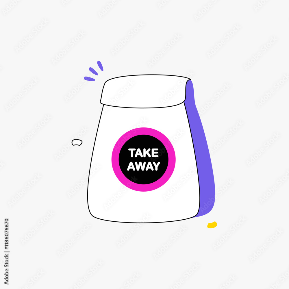 Takeaway Food Bag With Take Away Label In Flat Vector Illustration Symbolizing Convenience, Fast Food, And Delivery, Isolated On White Background Takeaway Food Bag With Take Away Label In Flat Vector Illustration Symbolizing Convenience, Fast Food, And Delivery, Isolated On White Background