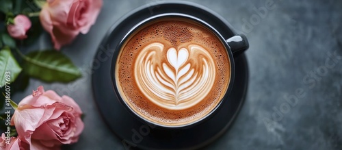 A cup of coffee featuring l...