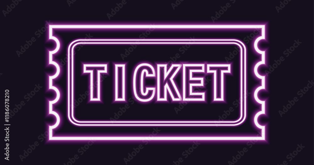 Big simple ticket for social networks in neon light style on dark background. Raffle ticket for cinema, movie, party or other event. Big simple ticket for social networks in neon light style on dark background. Raffle ticket for cinema, movie, party or other event.