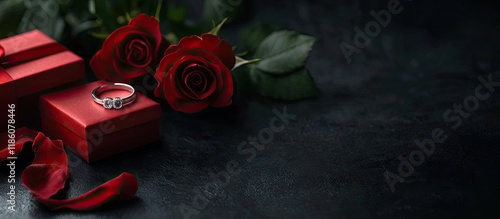 Red roses a ring and a gift...