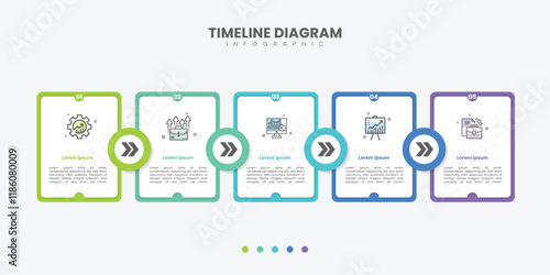 Business infographics design element with modern marketing icons. Timeline with 5 options, steps or processes