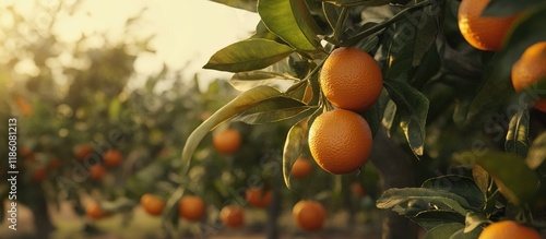 Oranges growing on trees in...