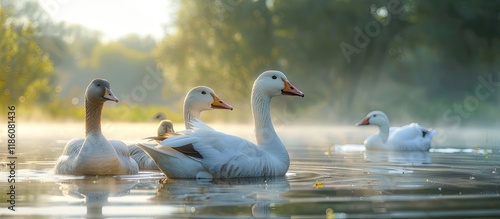 A group of adorable geese o...