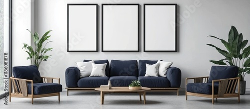 Scandinavian navy sofa and ...