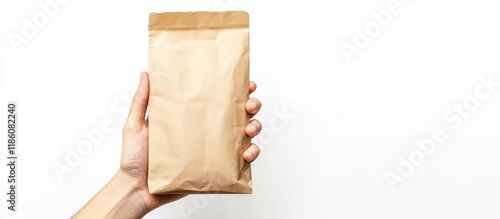 Hand holding a brown paper ...