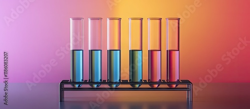 Six test tubes on a rack. w...
