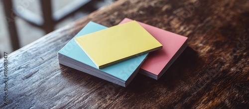 Empty color business cards resting on a desk. with copy space image. Place for adding text or design photo