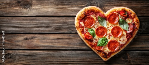 Heart shaped pizza on a woo...