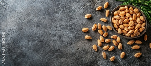 Pine nuts on a stone table ...
