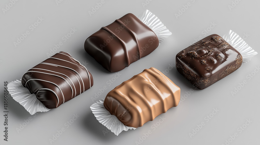 3d sweet chocolate candy wrapper package mockup. Blank white realistic twist pack wrap for bar, bonbon, biscuit or caramel confectionery merchandise design set. Foil paper sugar snack bag illustration 3d sweet chocolate candy wrapper package mockup. Blank white realistic twist pack wrap for bar, bonbon, biscuit or caramel confectionery merchandise design set. Foil paper sugar snack bag illustration