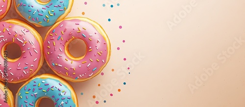 Colorful donuts set against...