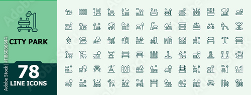 City Park linear icon. Related to outdoor, castle, playground, bench, garden, lake, landscape, travel and more. Thin linear style icons. Vector illustration in modern line style.