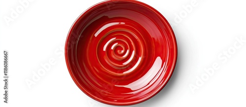 Red ceramic plate featuring...