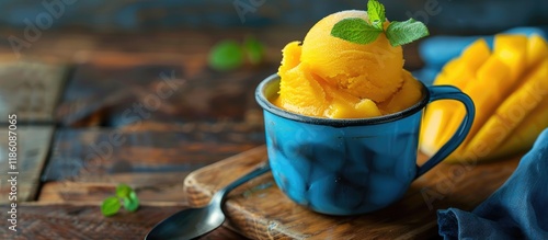Fresh mango sorbet served i...