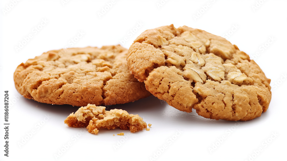 Oatmeal cookies top view, whole and cracked crumble biscuit snack isolated on white background. Homemade round crispy cakes, sweet bakery, cereal pastry, dessert Realistic 3d vector illustration Oatmeal cookies top view, whole and cracked crumble biscuit snack isolated on white background. Homemade round crispy cakes, sweet bakery, cereal pastry, dessert Realistic 3d vector illustration