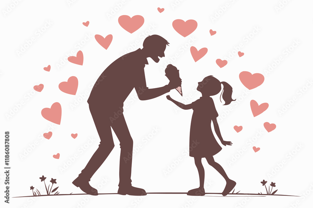 a father and daughter sharing an ice cream cone, surrounded by glowing hearts vector a father and daughter sharing an ice cream cone, surrounded by glowing hearts vector