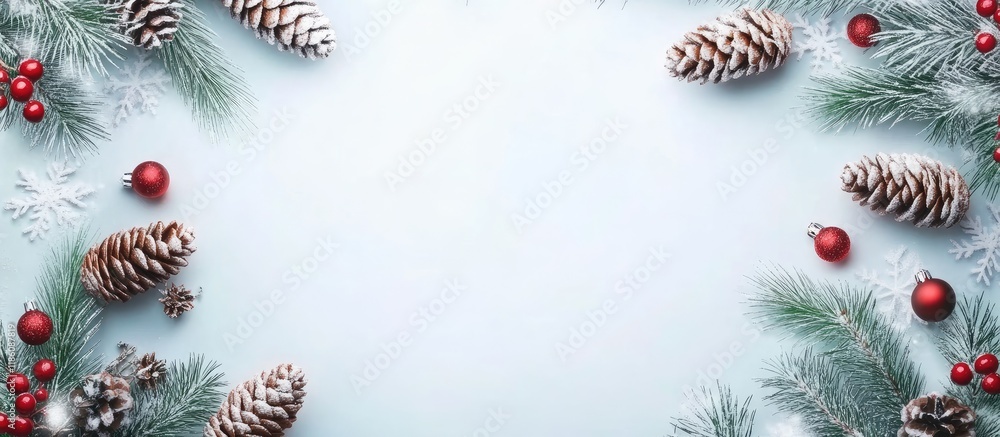 Christmas invitation frame featuring empty copyspace for text with a New Year theme and Christmas cones Christmas invitation frame featuring empty copyspace for text with a New Year theme and Christmas cones