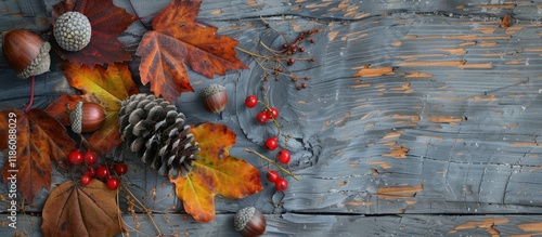 Fir cone autumn leaves rowa...