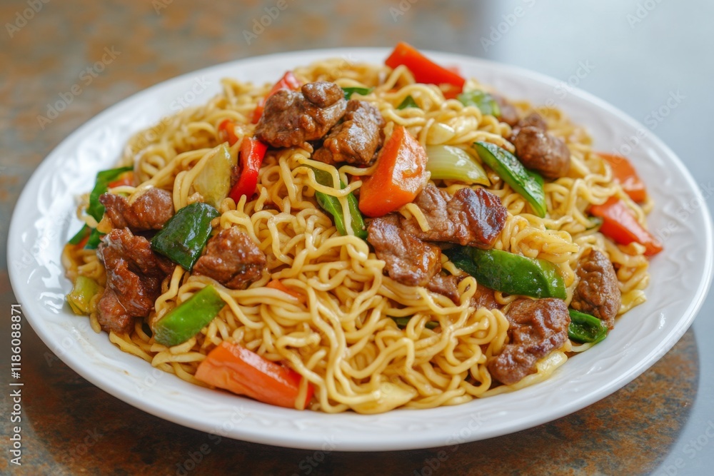 Chinese noodles with vegetables and beef Chinese noodles with vegetables and beef