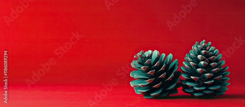 Green cones against a red b...
