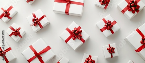 Flat lay of white gifts tie...